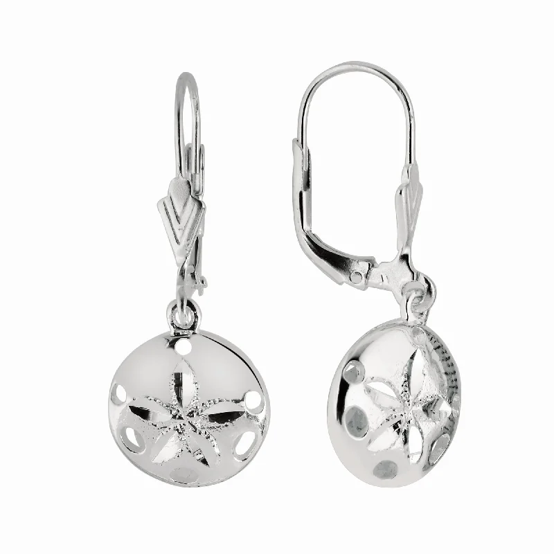 Ladies earrings round gem radiance -Silver Sand Dollar Dangle Earrings