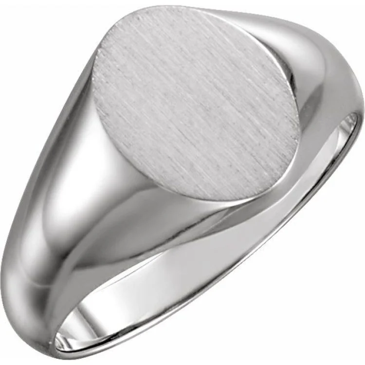 Ladies rings gold glow -14K White 10x8 mm Oval Signet Ring