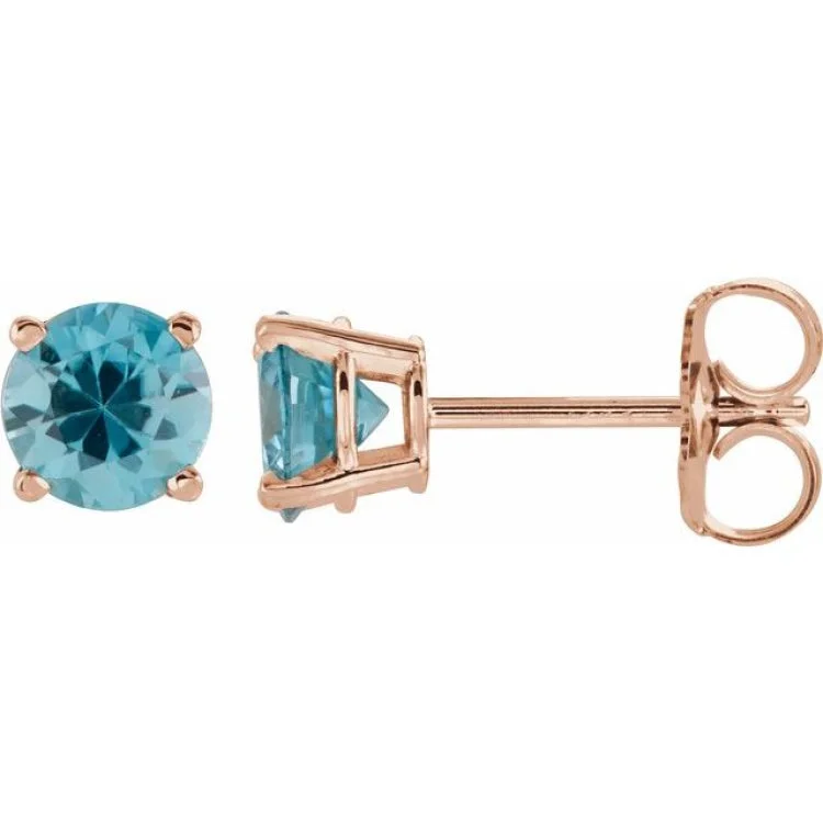 Ladies earrings isle charm -14K Rose 5 mm Natural Blue Zircon Stud Earrings