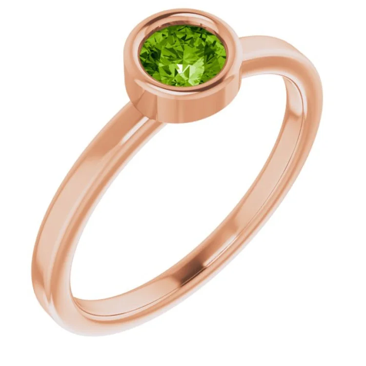 Ladies rings dawn glow -14K Rose 4.5 mm Natural Peridot Ring