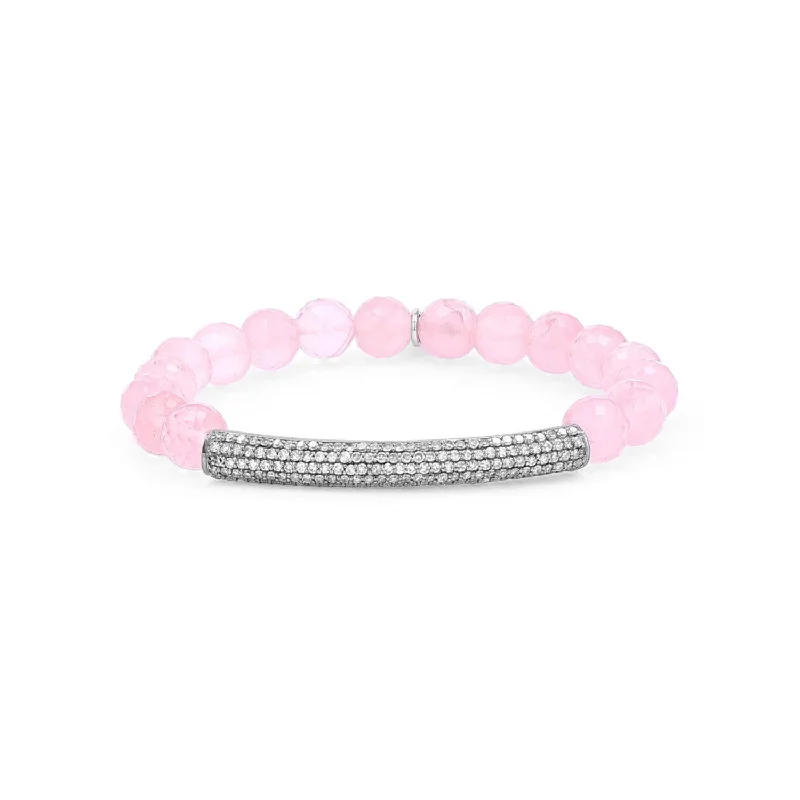 ladies bracelets detailed-Rose Quartz Bracelet with Diamond Bar B0003110