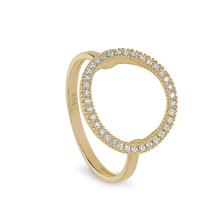 Ladies rings fame shine -Gold Finish Sterling Silver Micropave Open Circle Ring with Simulated Diamonds