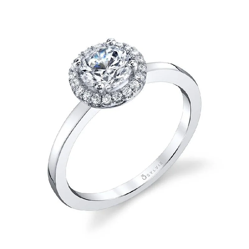 Ladies engagement rings ice glow -Sylvie Modern Halo Engagement Ring SY293