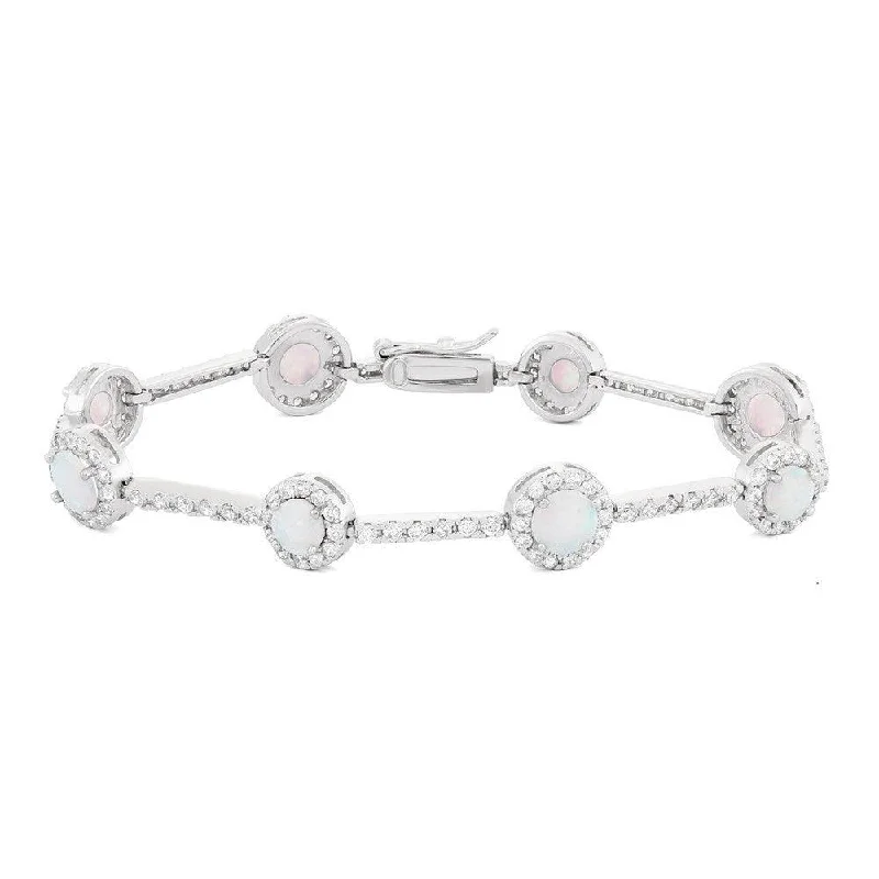 ladies bracelets unity-Sterling Silver Multi  Bar & Round CZ With inner Round White Opal Bracelet