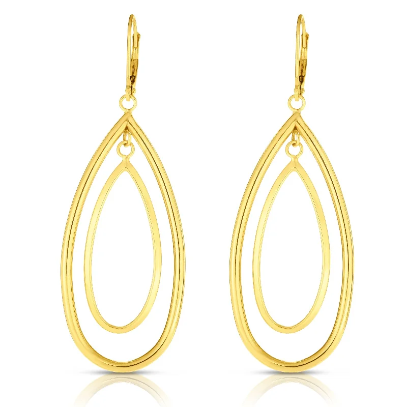 Ladies earrings dear charm -14K Gold Polished Double Oval Multi-Layered Dangle Earring