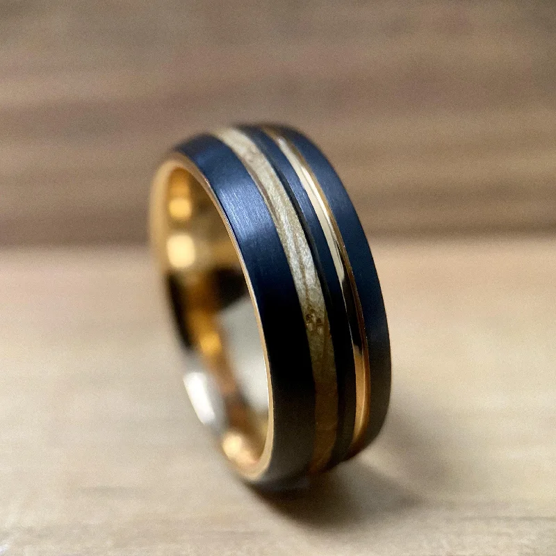 Ladies rings poise shine -"Copper Gentleman" Tungsten Ring With Reclaimed Bourbon Barrel Wood And Rose Gold Color