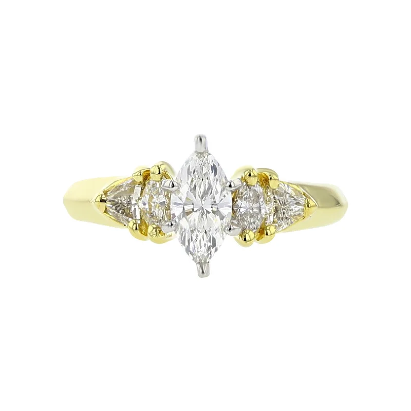 Ladies engagement rings gold gleam band -18K Yellow Gold Marquise Diamond Engagement Ring