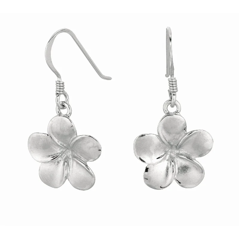 Ladies earrings single stone charm -Silver Polished Flower Dangle Earrings