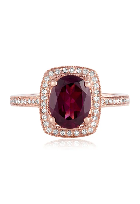 Ladies rings ruby radiance -Bordeaux 14K Rose Gold Rhodolite Garnet and Diamond Ring, 2.48 TCW