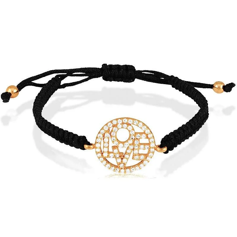 ladies bracelets winter-Sterling Silver Rose Gold Plated CZ LOVE Macrame Bracelet