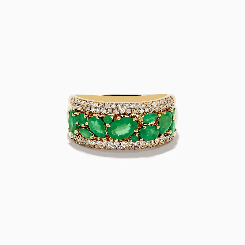 Ladies rings orbit glow -Brasilica 14K Yellow Gold Emerald and Diamond Ring