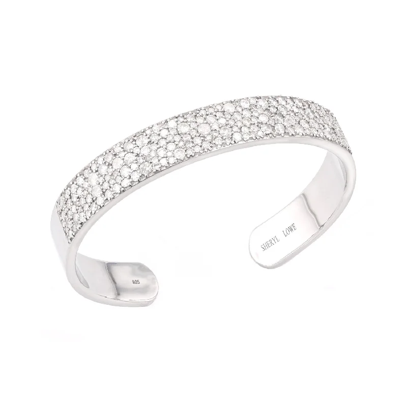 ladies bracelets swarovski-Diamond Cobblestone Silver Cuff Bracelet  B03508BG