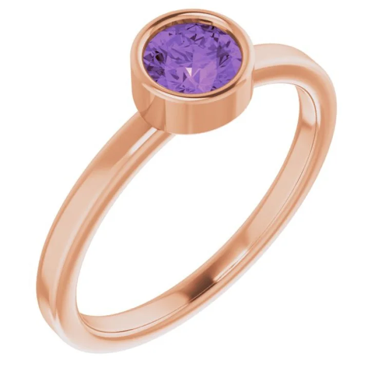 Ladies rings rich shine -14K Rose 5 mm Natural Amethyst Ring