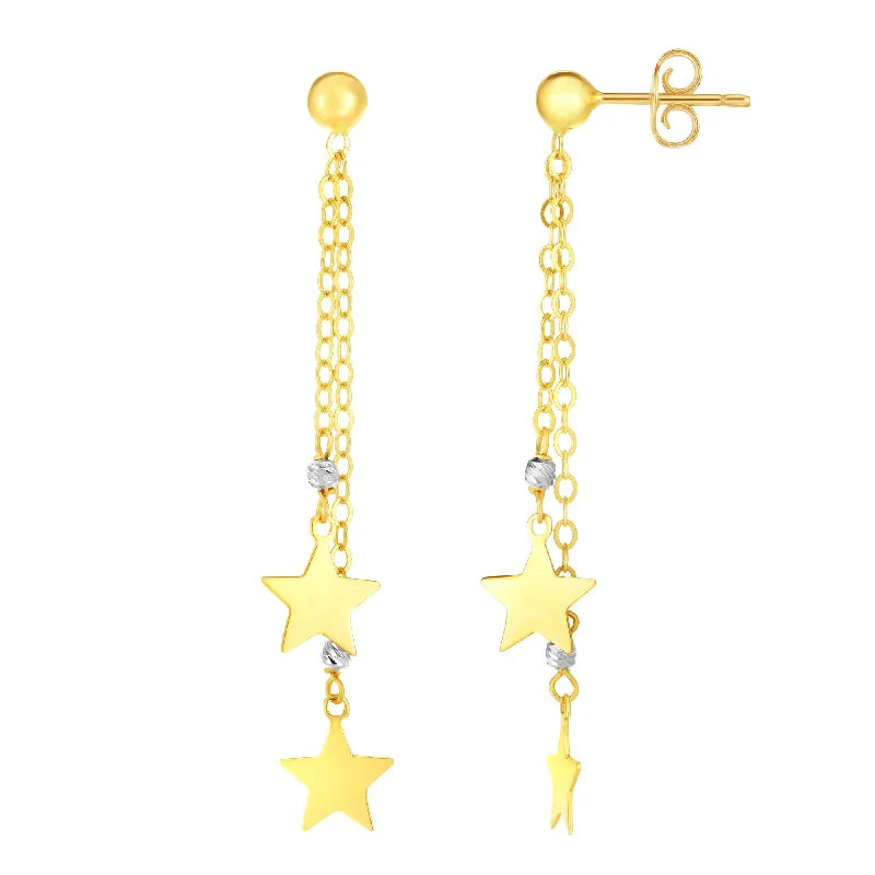 Ladies earrings rare sparkle -14K Gold Double Star Drop Earring