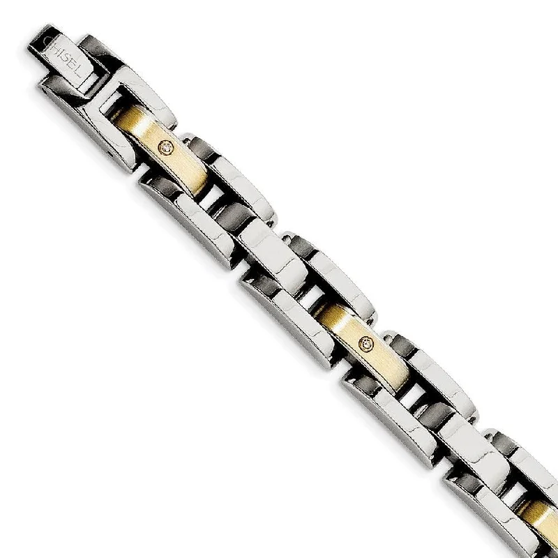 ladies bracelets metallic-Stainless Steel Brushed & Polished w/14k Accent w/Diamonds 8.25in Bracelet