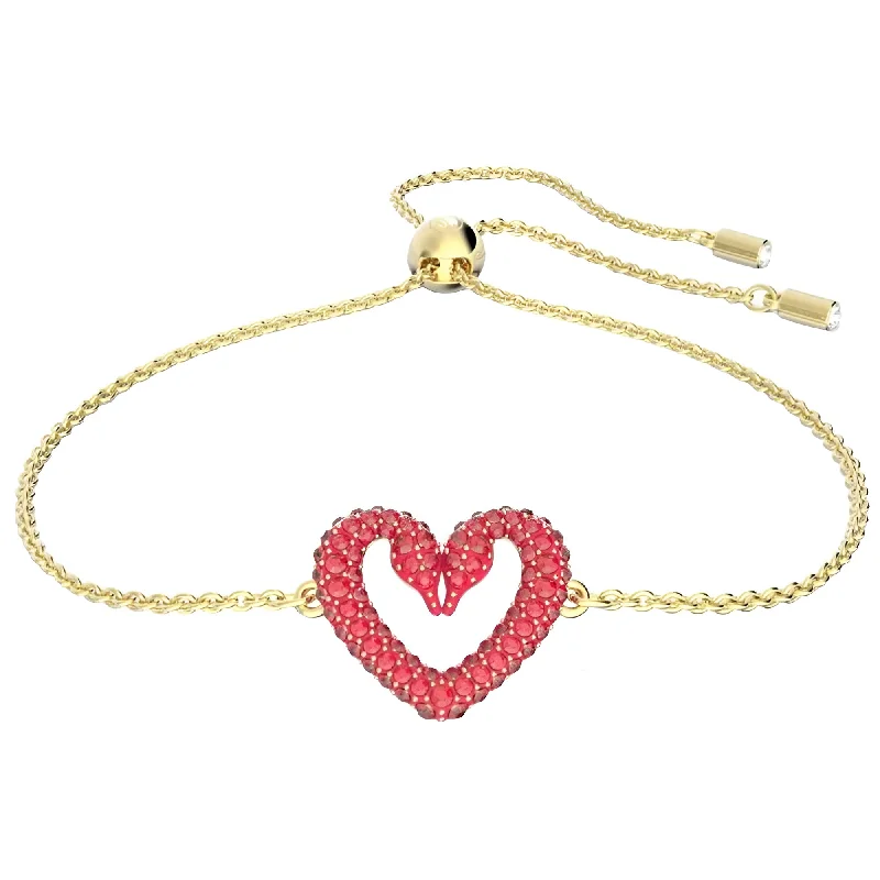 ladies bracelets wide-Swarovski Women's Bracelet - Sablima Red Heart Shape Gold Tone Plated | 5634724