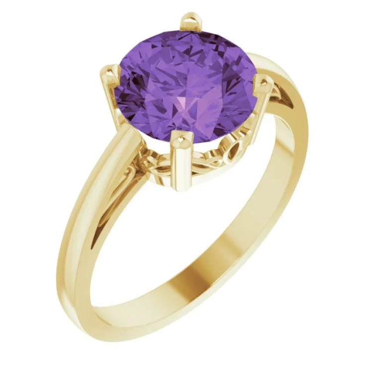 Ladies rings path shine -14K Yellow Natural Amethyst Ring