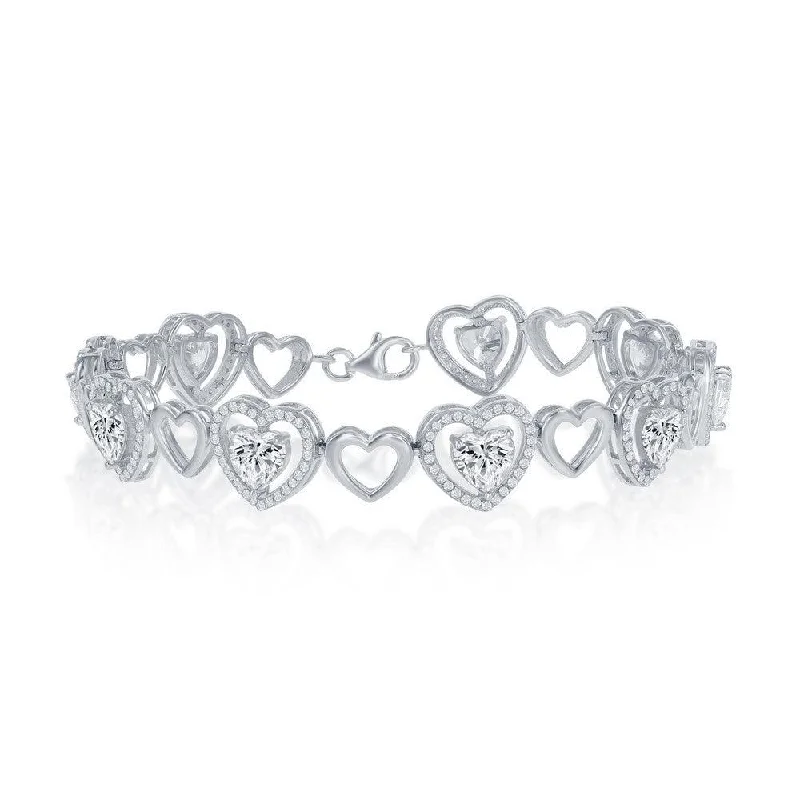 ladies bracelets rainbow-Sterling Silver Heart with Micro Pave Hearts CZ Center Bracelet