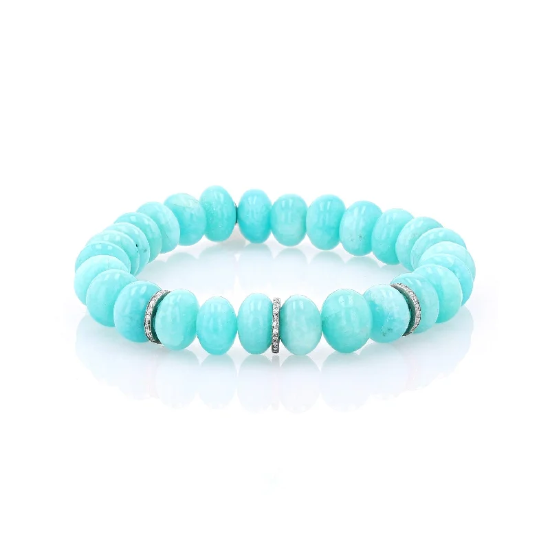 ladies bracelets stores-Amazonite Bracelet with 3 Diamond Rondelles - 10mm : B0003694