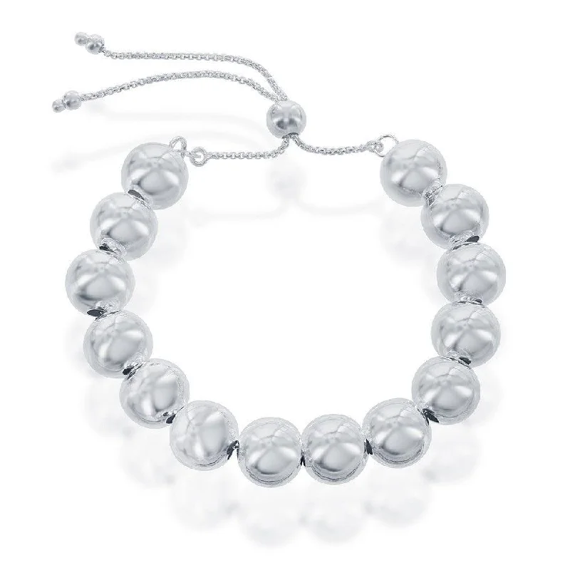 ladies bracelets white gold-Sterling Silver 10mm Round Beads Adjustable Bolo Bracelet, 9.5"