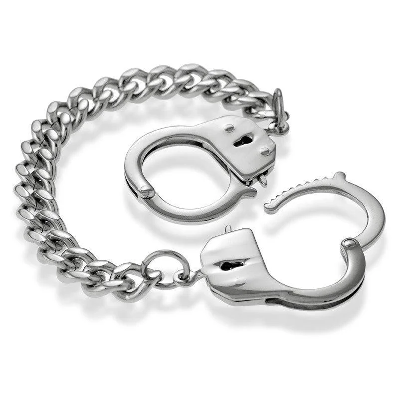 ladies bracelets high quality-Stainless Steel Link Bracelet with Handcuff Lock, 8"