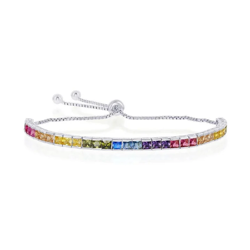 ladies bracelets elegant-Sterling Silver Rainbow CZ Channel-Setting 4mm Bolo Bracelet