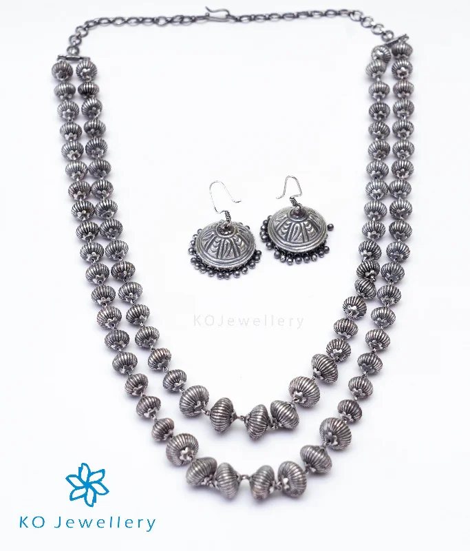 ladies necklaces celebration-The Nellikai Sara Silver Layered Necklace(Oxidised)