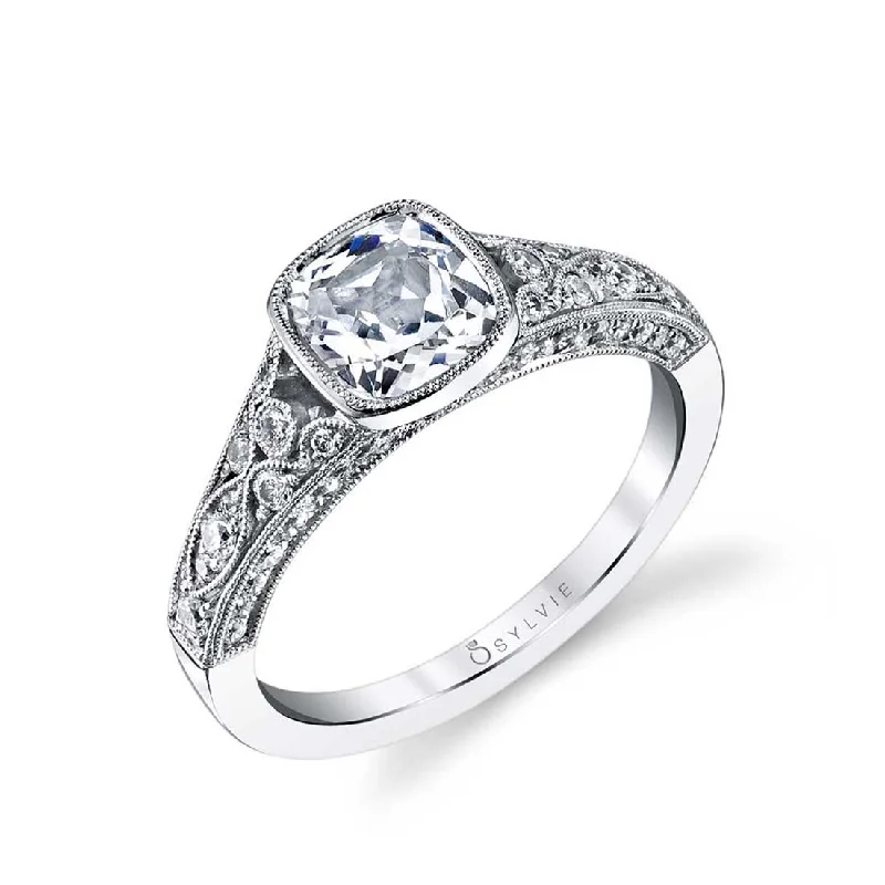 Ladies engagement rings rune radiance -Sylvie Cushion Cut Vintage Bezel Set Engagement Ring S1132-CU