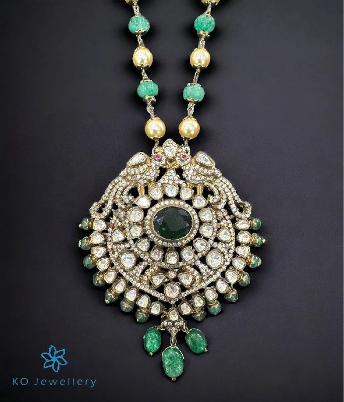 ladies necklaces valentine-The Aalia Silver Victorian Pearl Peacock Necklace