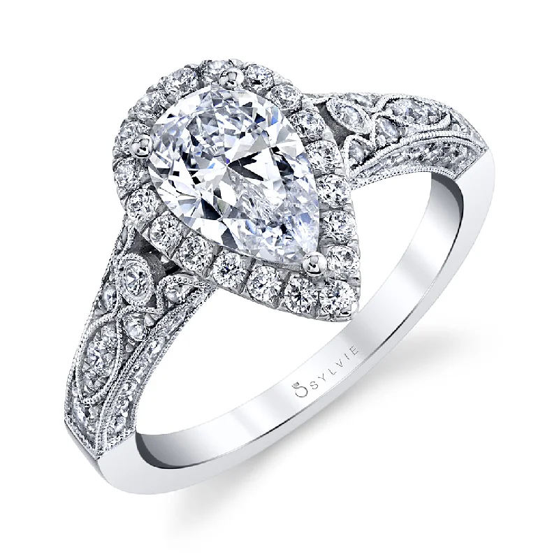 Ladies engagement rings magic radiance -Sylvie Pear Shaped Engagement Ring With Halo S1409-PS