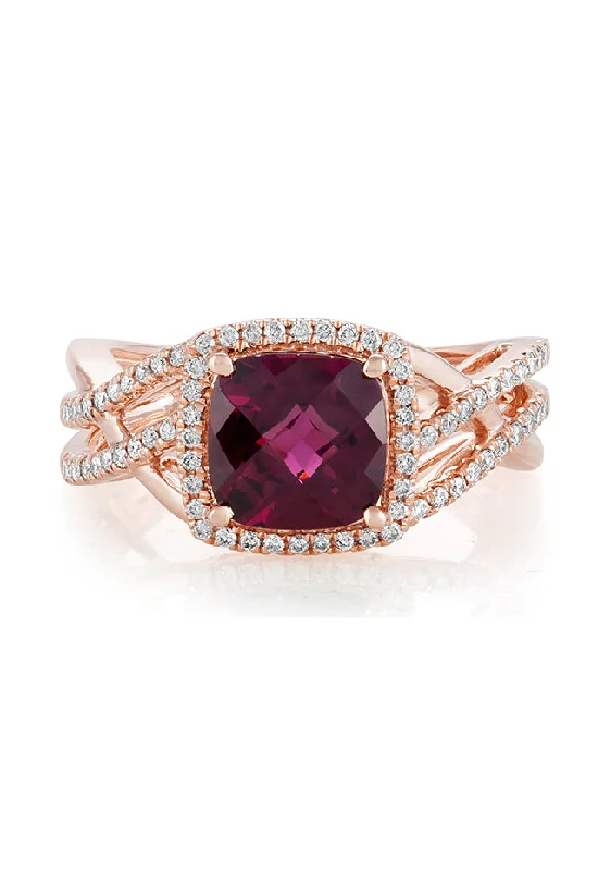 Ladies rings opal glow shine -Bordeaux 14K Rose Gold Rhodolite Garnet and Diamond Ring, 3.31 TCW