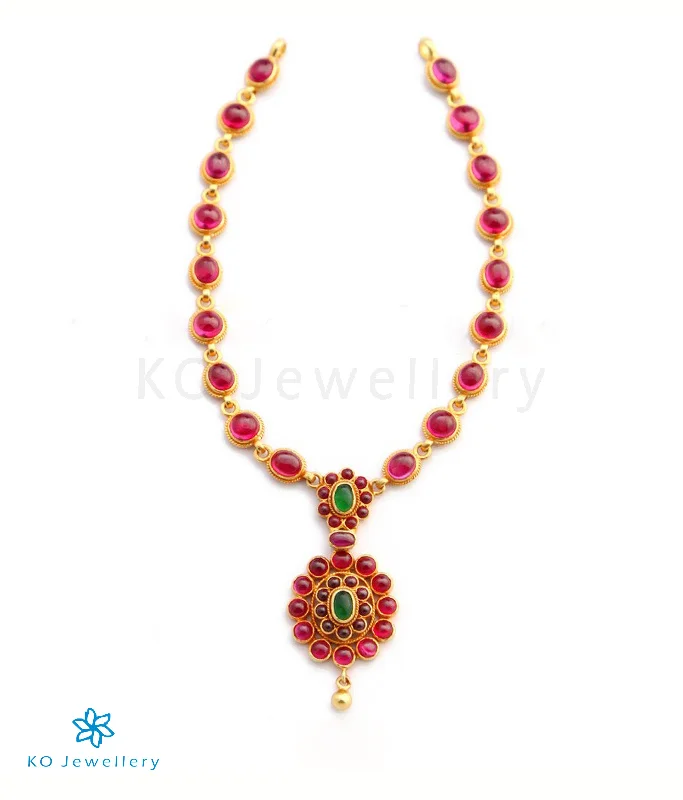 ladies necklaces brushed-The Pranuthi Silver Kempu Necklace