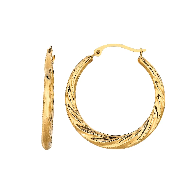 Ladies earrings hook charm -10K Gold Medium Round Graduated Twist Hoop Earring