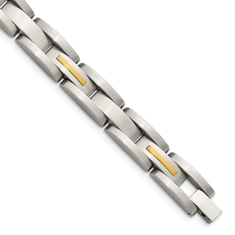 ladies bracelets tennis-Stainless Steel 14k Yellow Inlay 8in Bracelet