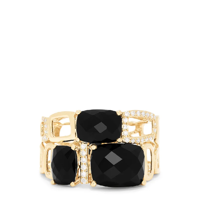 Ladies rings tale charm -Eclipse 14K Yellow Gold Onyx and Diamond Geometric Ring, 6.03 TCW