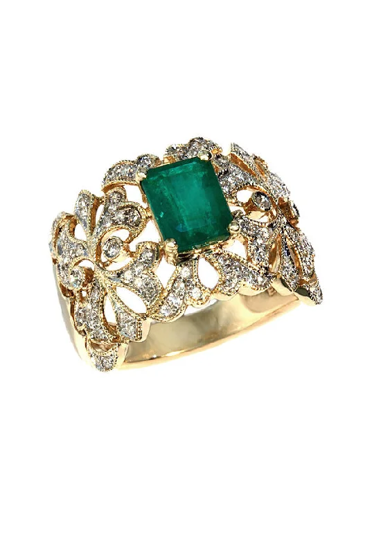 Ladies rings celtic shine -Gemma Emerald and Diamond Filigree Ring, 1.78 TCW