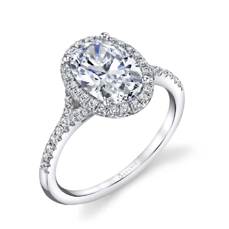 Ladies engagement rings grit shine -Sylvie Oval Engagement Ring With Halo S1814