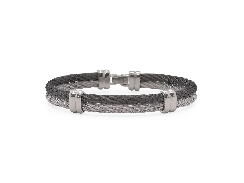 ladies bracelets topaz-ALOR Men’s Black & Grey Cable Double Station Bracelet