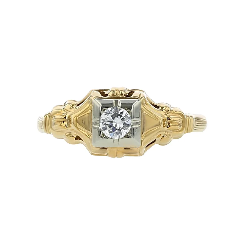 Ladies engagement rings neat glow -Mid-Century 10K Yellow Gold Diamond Engagement Ring