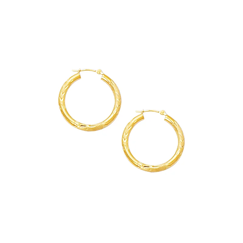 Ladies earrings always glow -10K Gold 3mm Diamond Cut Hinged Hoop Earring