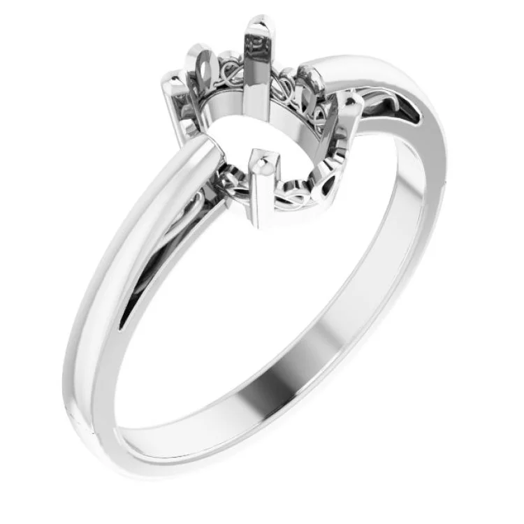 Ladies rings fire charm -10K White 7x5 mm Oval Scroll Setting® Solitaire Ring Mounting