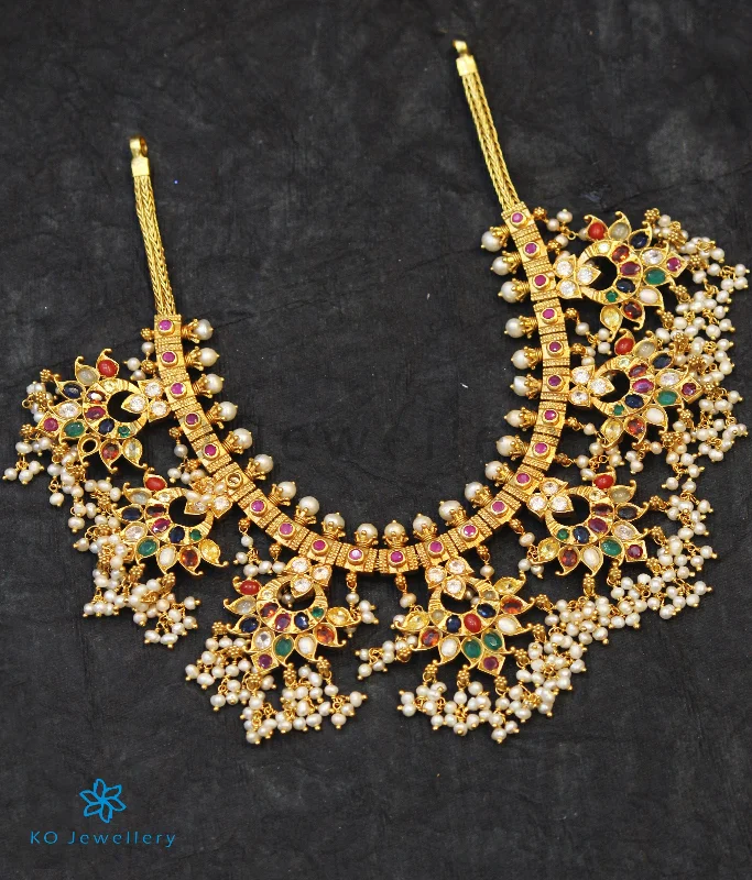 ladies necklaces sale-The Parijata Silver Navaratna Guttapusalu Necklace