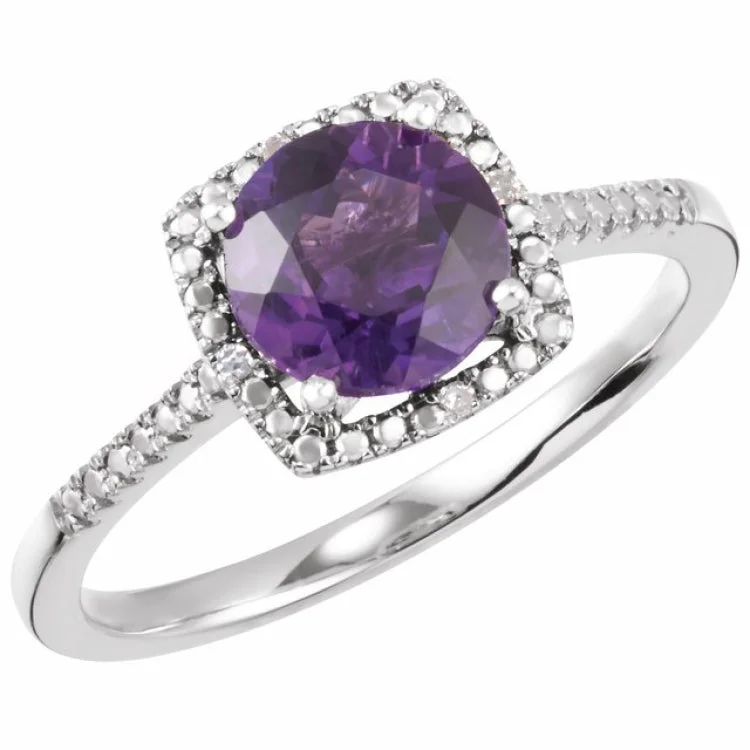 Ladies rings lead glow -Sterling Silver Natural Amethyst & .01 CTW Natural Diamond Ring