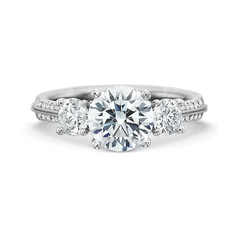 Ladies engagement rings tale charm -3 Stone Diamond 2 Row Engagement Ring Setting