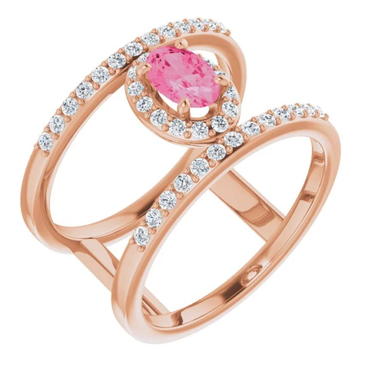 Ladies rings halo stone shine -14K Rose Natural Pink Spinel & 1/3 CTW Natural Diamond Ring