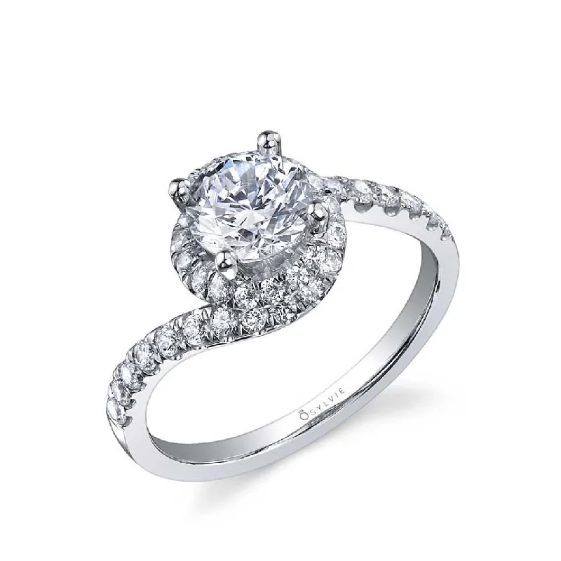 Ladies engagement rings bride charm -Sylvie Modern Swirl Halo Engagement Ring SY804