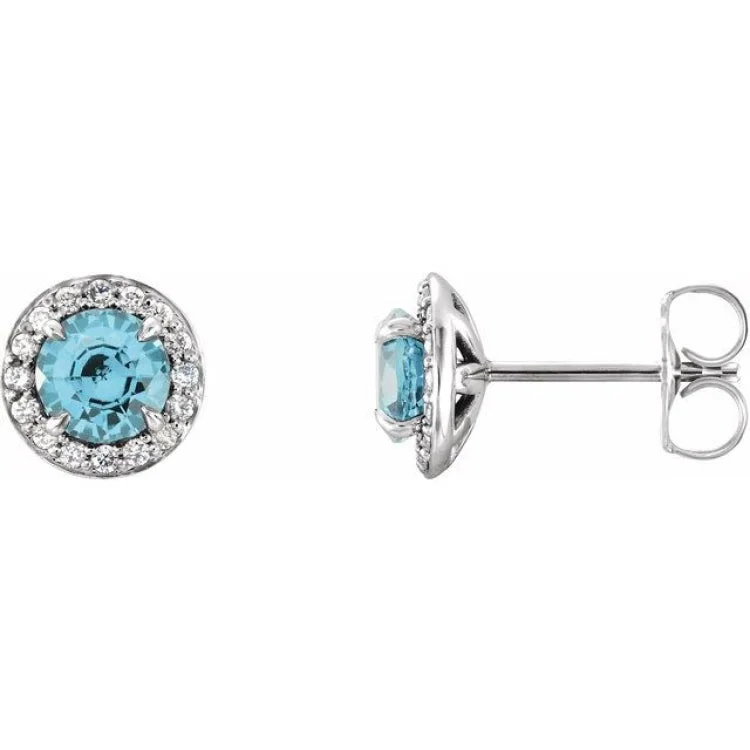 Ladies earrings gold glow -14K White 4.5 mm Natural Blue Zircon & 1/6 CTW Natural Diamond Earrings