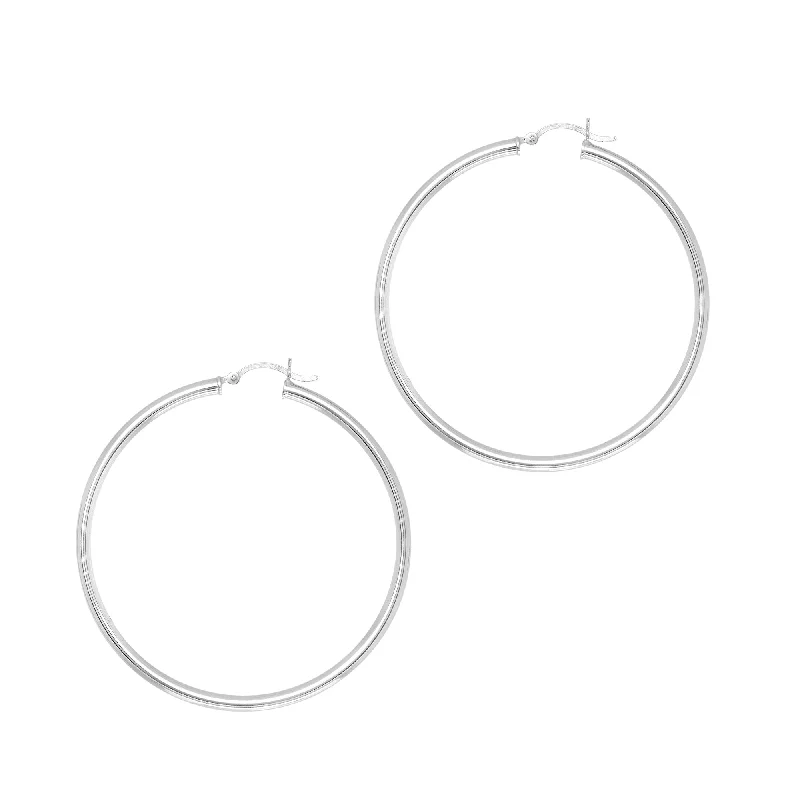 Ladies earrings edge glow pair -Silver 3x50mm Hoop Earring