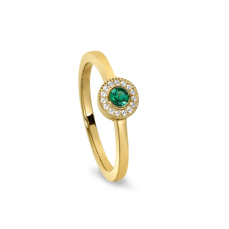 Ladies rings ruby radiance -Gold Finish Sterling Silver Micropave Round Simulated Emerald Ring with Simulated Diamonds Size 6