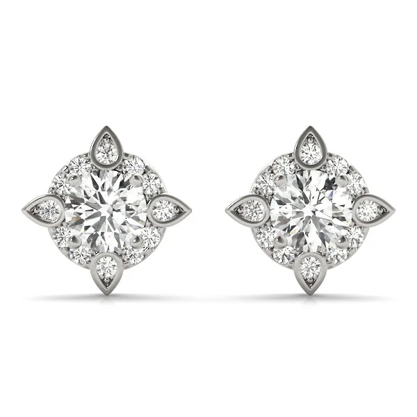 Ladies earrings gleam radiance -Halo Diamond Earring